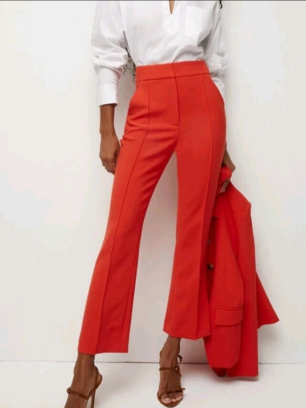 Veronica Beard High-Waist Red- Orange Tailored Flare Pants Size 00